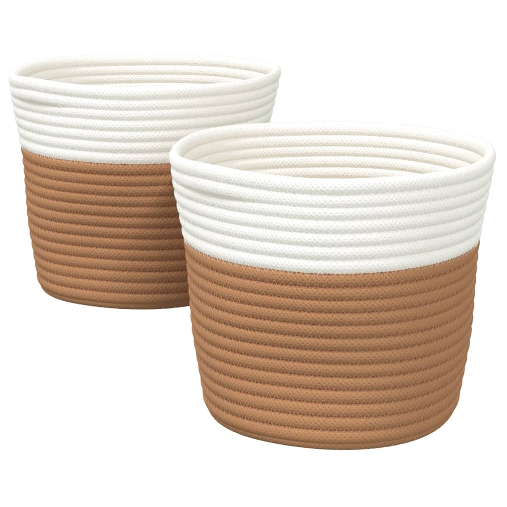 opbevaringskurve 2 stk. Ø24x18 cm bomuld brun og hvid