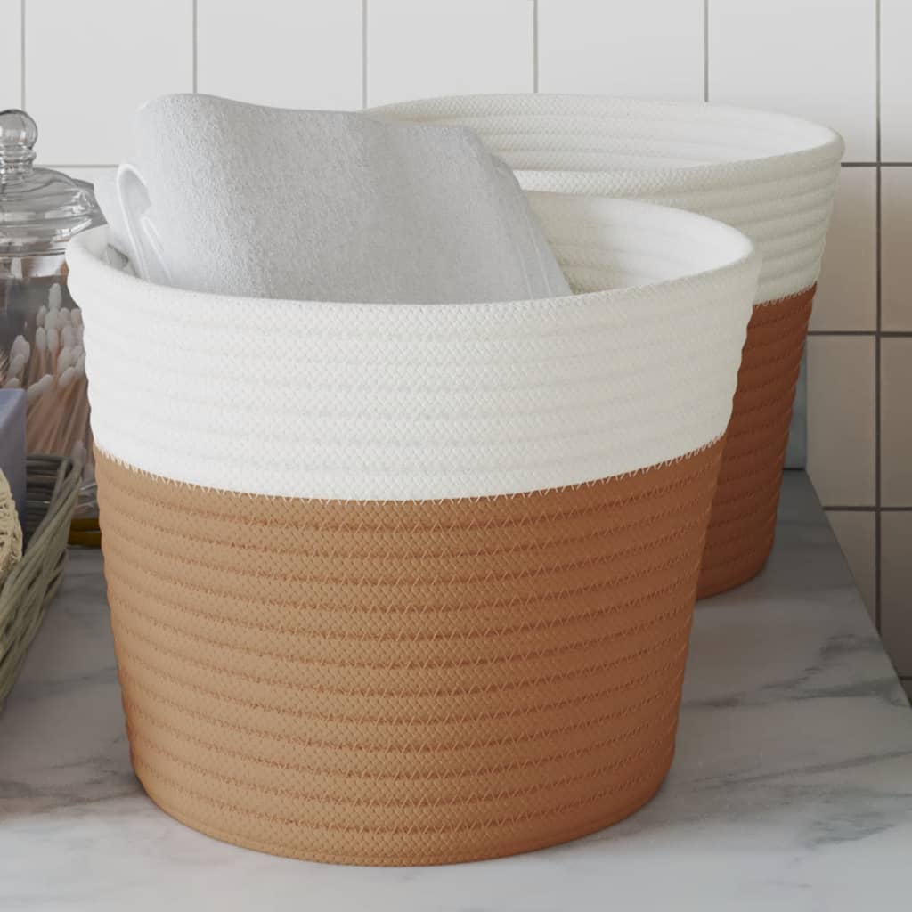 opbevaringskurve 2 stk. Ø24x18 cm bomuld brun og hvid