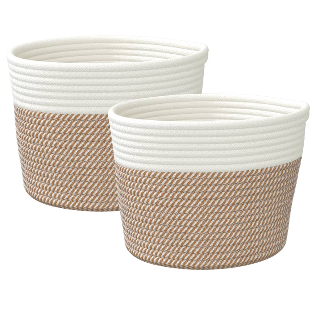opbevaringskurve 2 stk. Ø24x18 cm bomuld brun og hvid