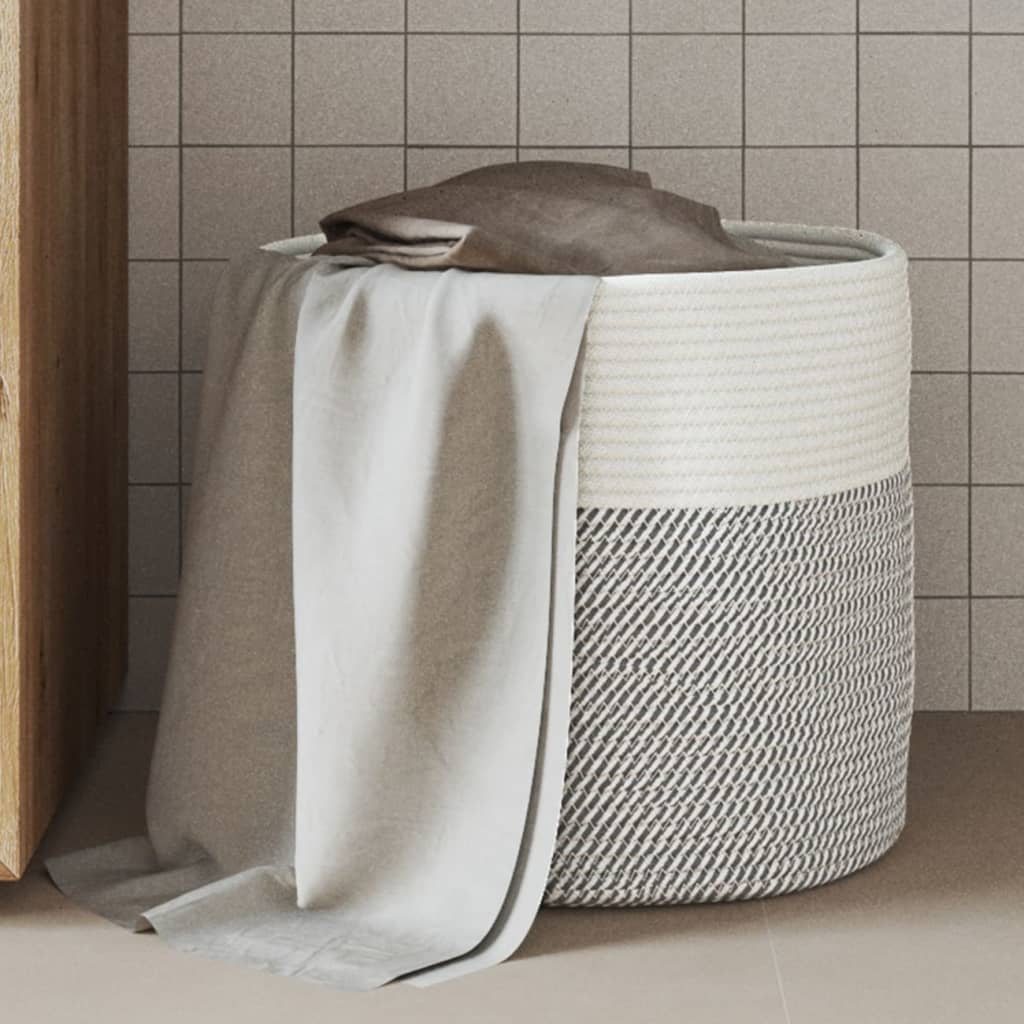 opbevaringskurv Ø40x35 cm bomuld grå og hvid