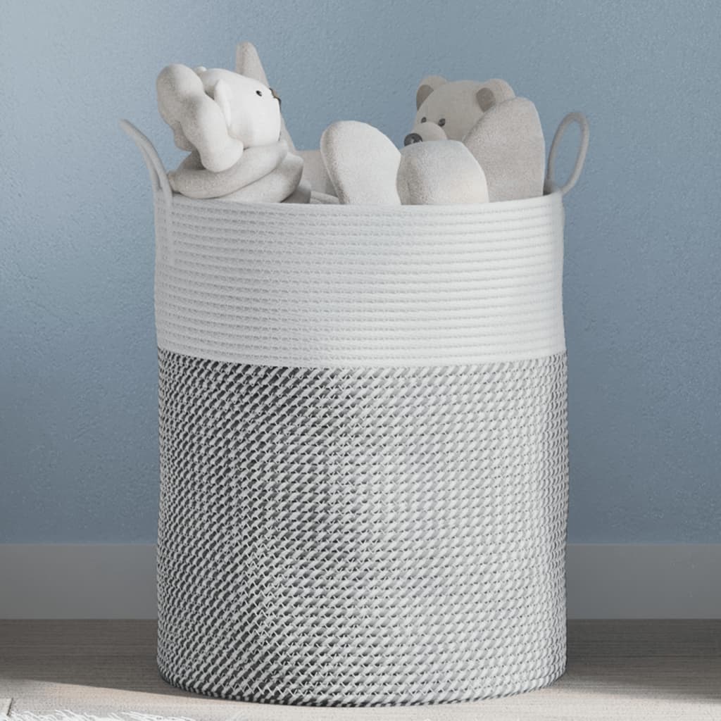 opbevaringskurv Ø38x46 cm bomuld grå og hvid