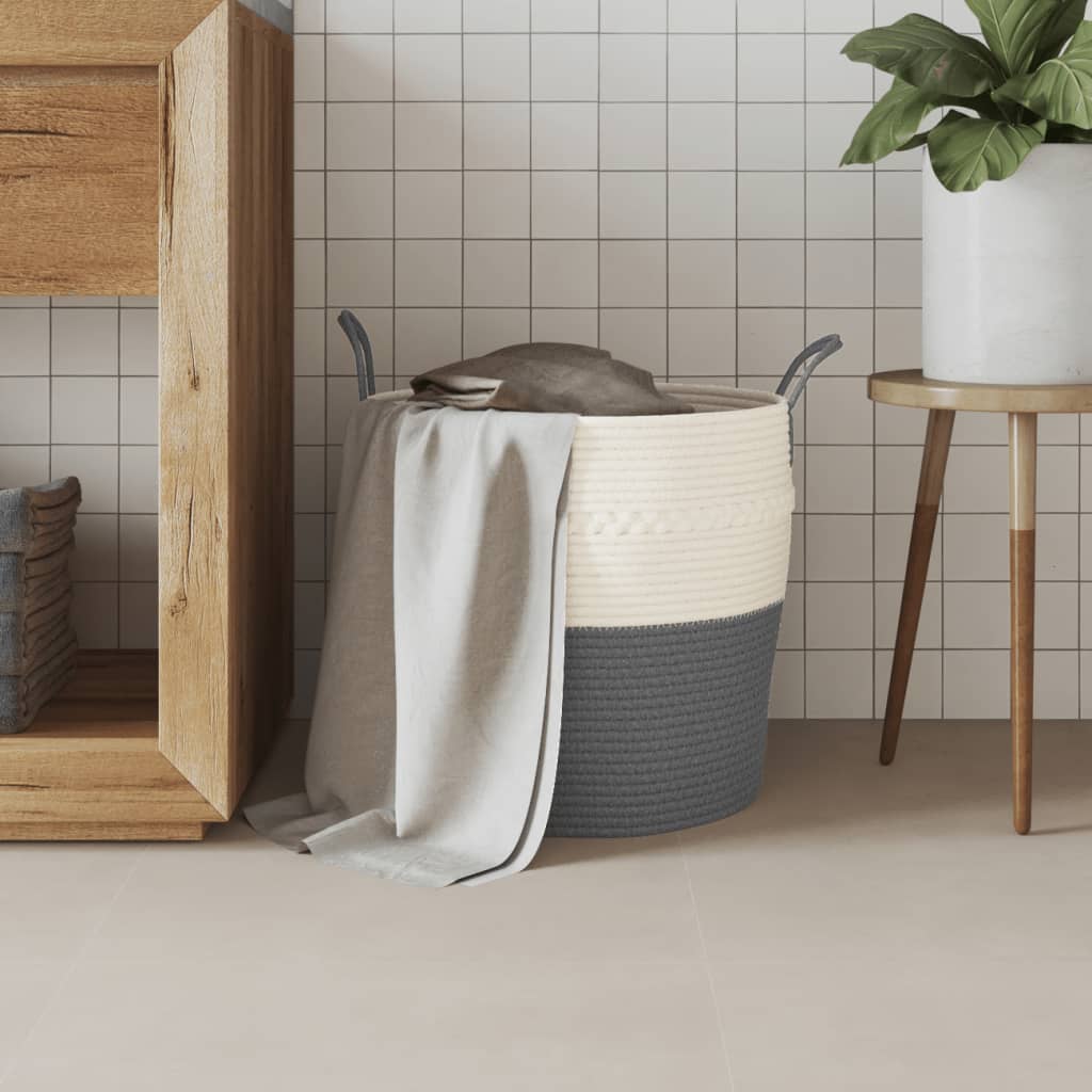 opbevaringskurv Ø43x38 cm bomuld grå og hvid