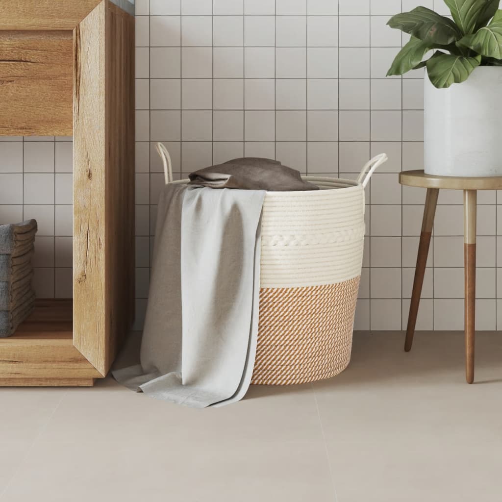 opbevaringskurv Ø43x38 cm bomuld brun og hvid