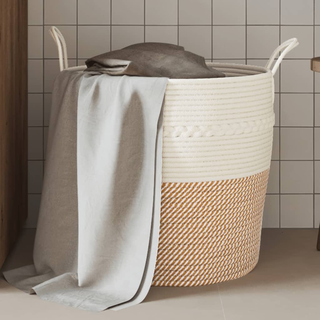 opbevaringskurv Ø43x38 cm bomuld brun og hvid