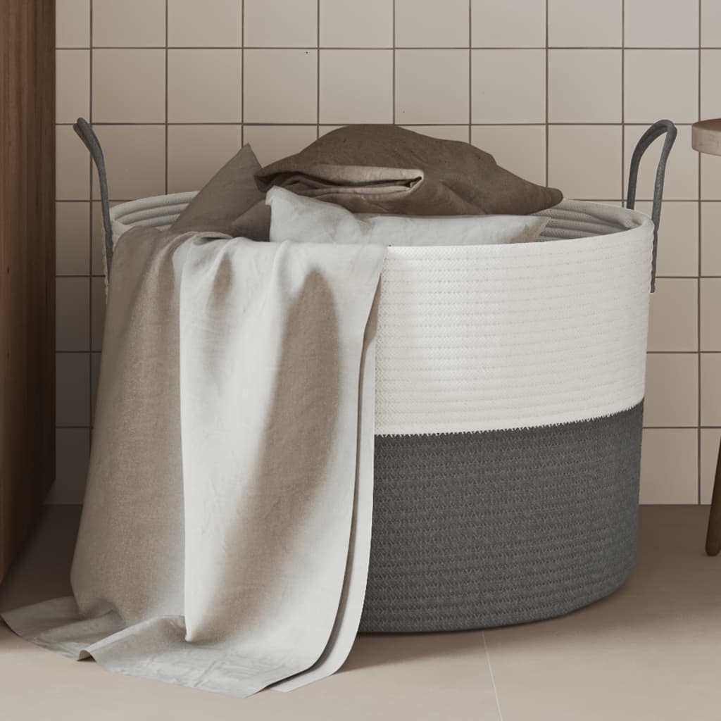 opbevaringskurv Ø51x33 cm bomuld grå og hvid