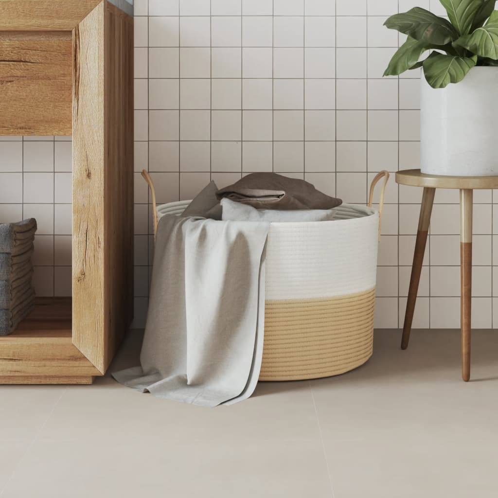 opbevaringskurv Ø51x33 cm bomuld beige og hvid