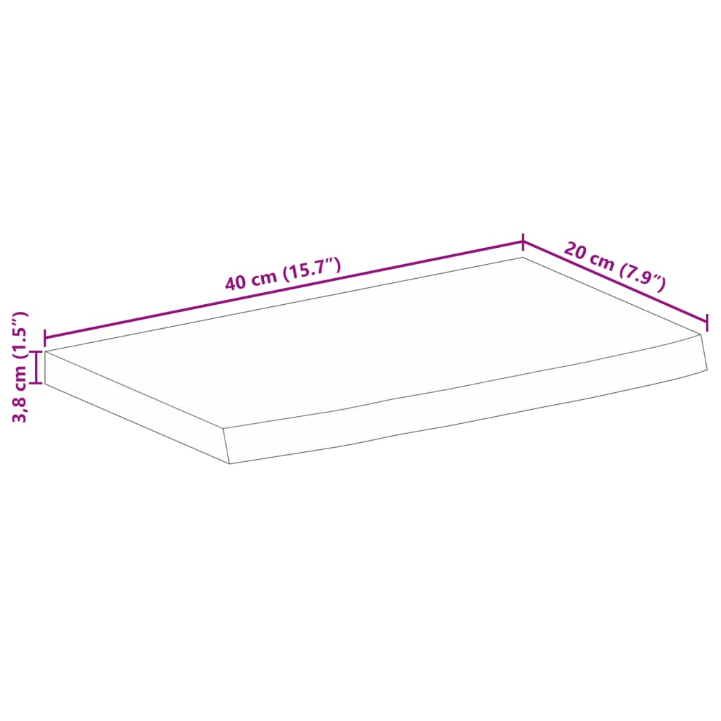 bordplade 40x20x3,8 cm naturlig kant massivt mangotræ