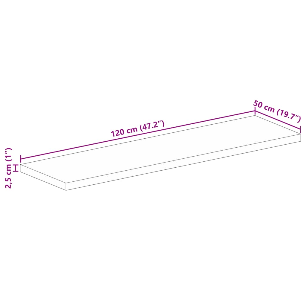 bordplade 120x50x2,5 cm rektangulær massivt genbrugstræ
