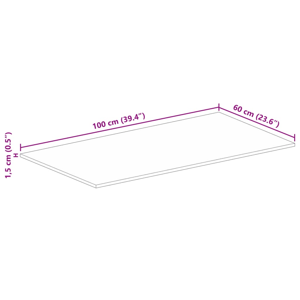 bordplade 100x60x1,5 cm rektangulær massivt ru mangotræ
