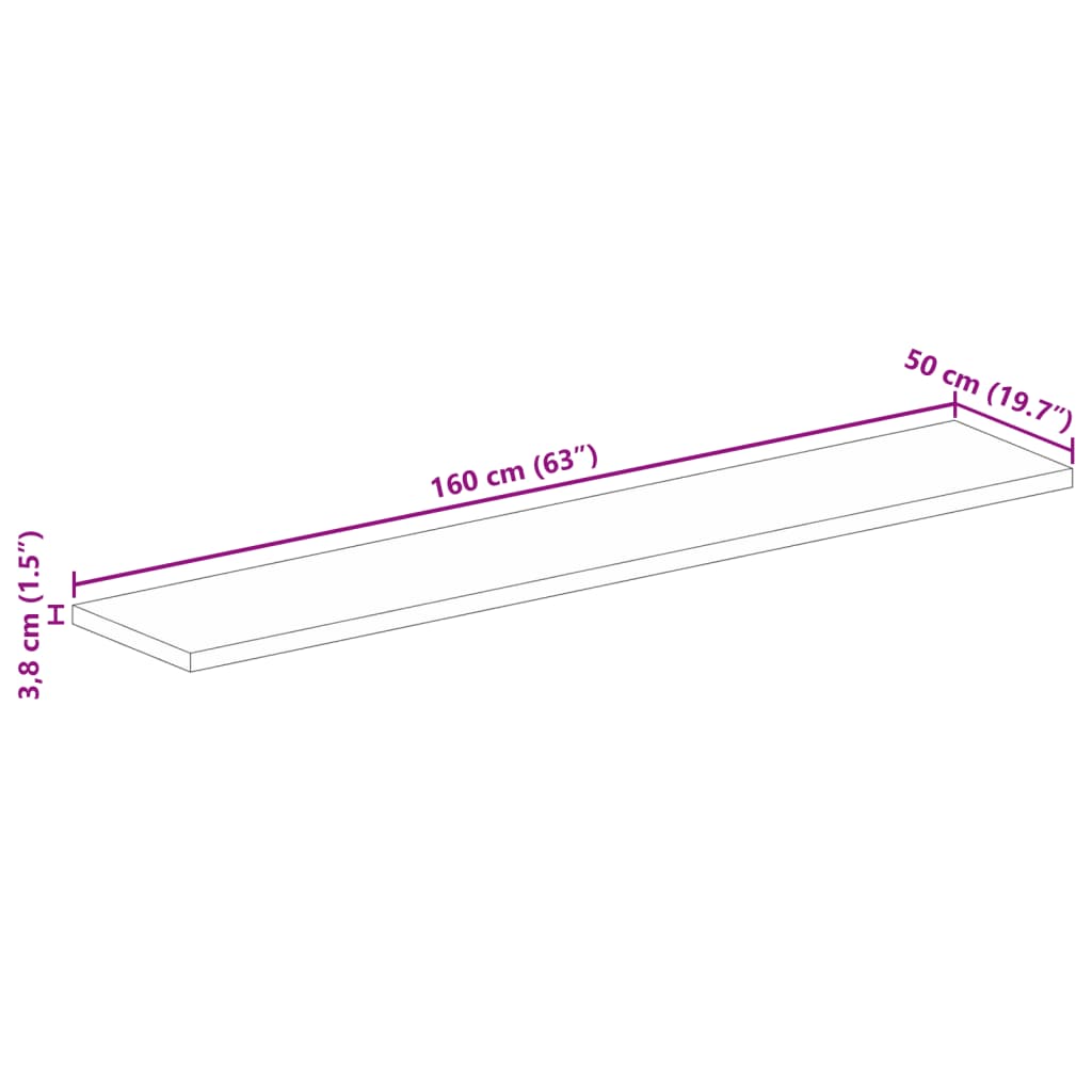 bordplade 160x50x3,8 cm rektangulær massivt ru mangotræ