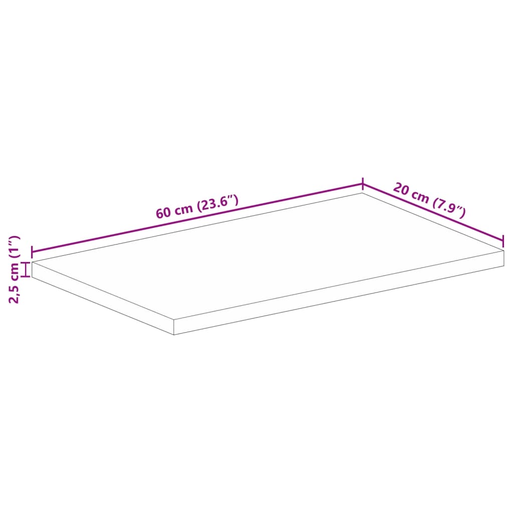 bordplade 60x20x2,5 cm rektangulær massivt mangotræ