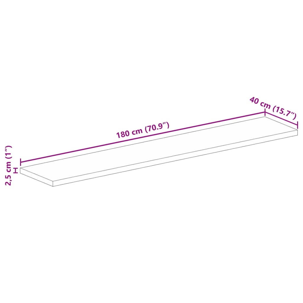bordplade 180x40x2,5 cm rektangulær massivt mangotræ