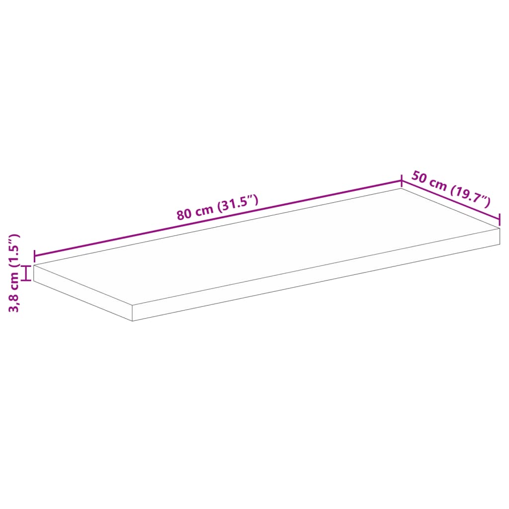 bordplade 80x50x3,8 cm rektangulær massivt mangotræ