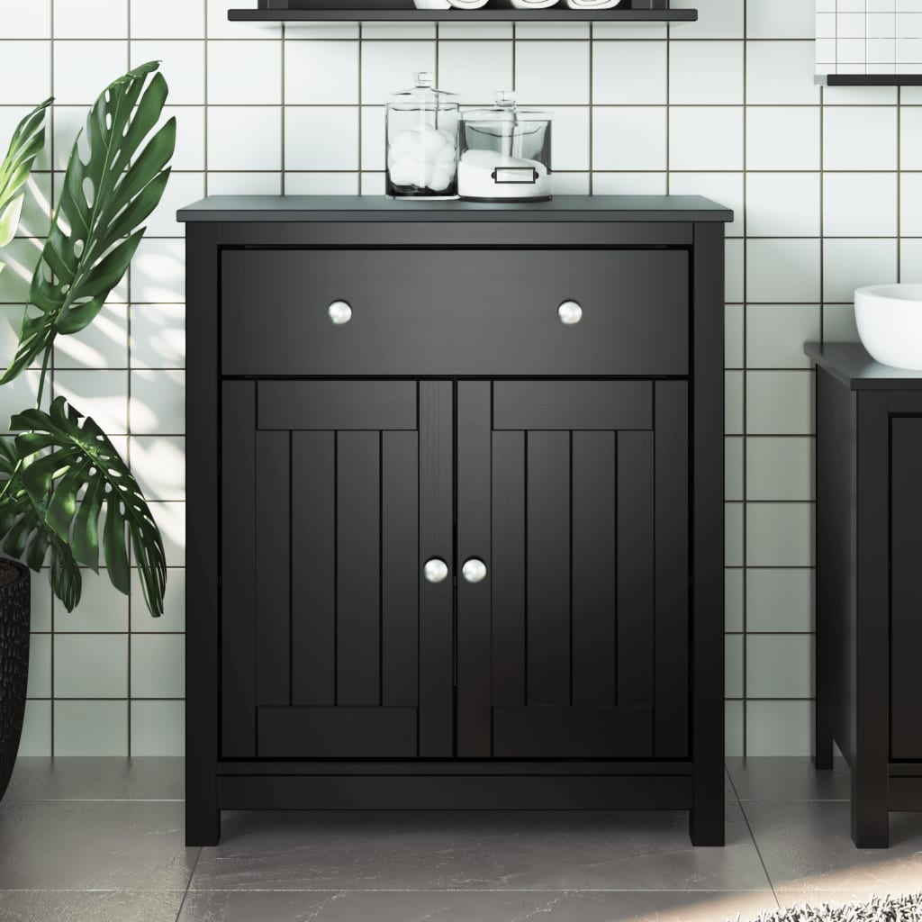 Badeværelsesskab BERG - 69,5 × 34 × 80 cm i massivt fyrretræ, sort