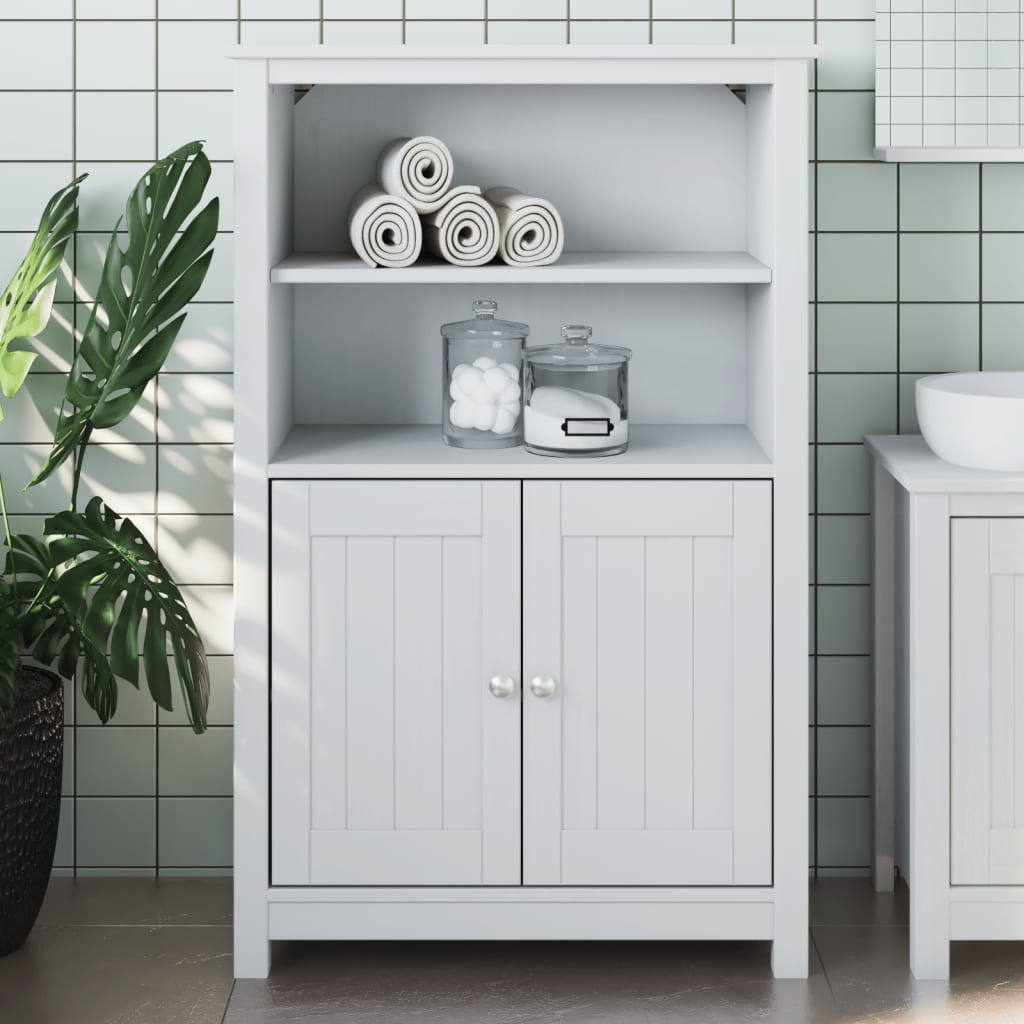 Badeværelsesskab Berg Massivt Fyrretræ - Hvid / 69.5 x 34 x 110 cm