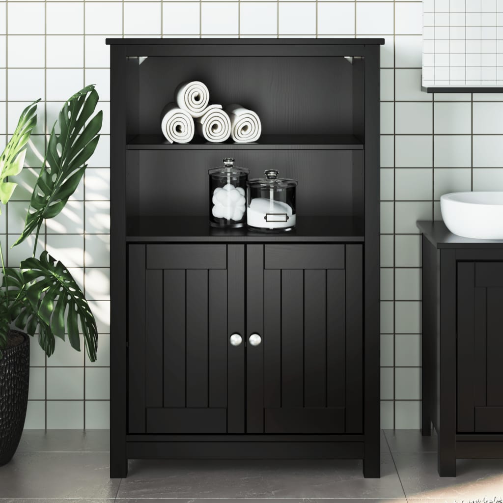 Badeværelsesskab Berg Massivt Fyrretræ - Sort / 69.5 x 34 x 110 cm