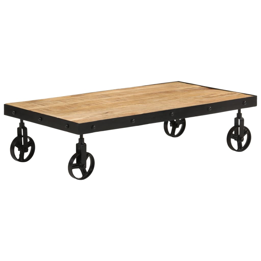 sofabord med hjul massivt mangotræ 100x55x26 cm