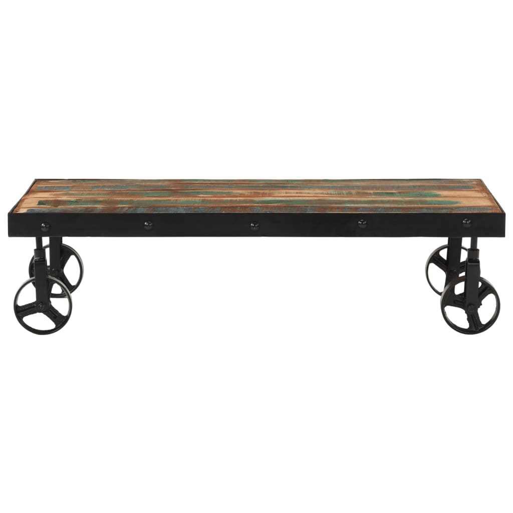 sofabord med hjul 100x55x26 cm massivt genbrugstræ