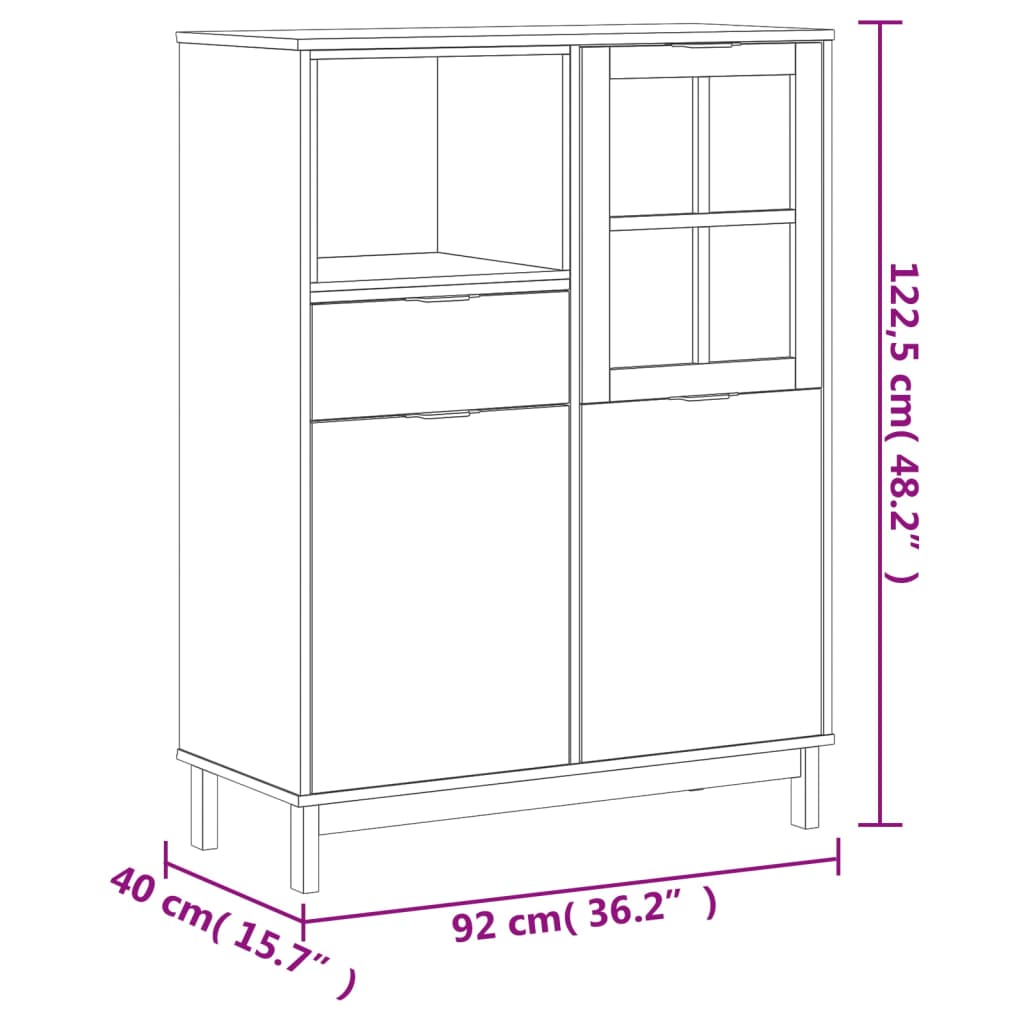 skab med glaslåge FLAM 92x40x122,5 cm massivt fyrretræ