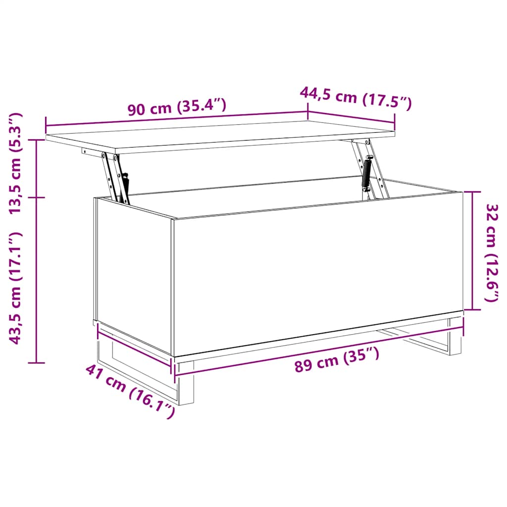 sofabord 90x44,5x45 cm konstrueret træ sort