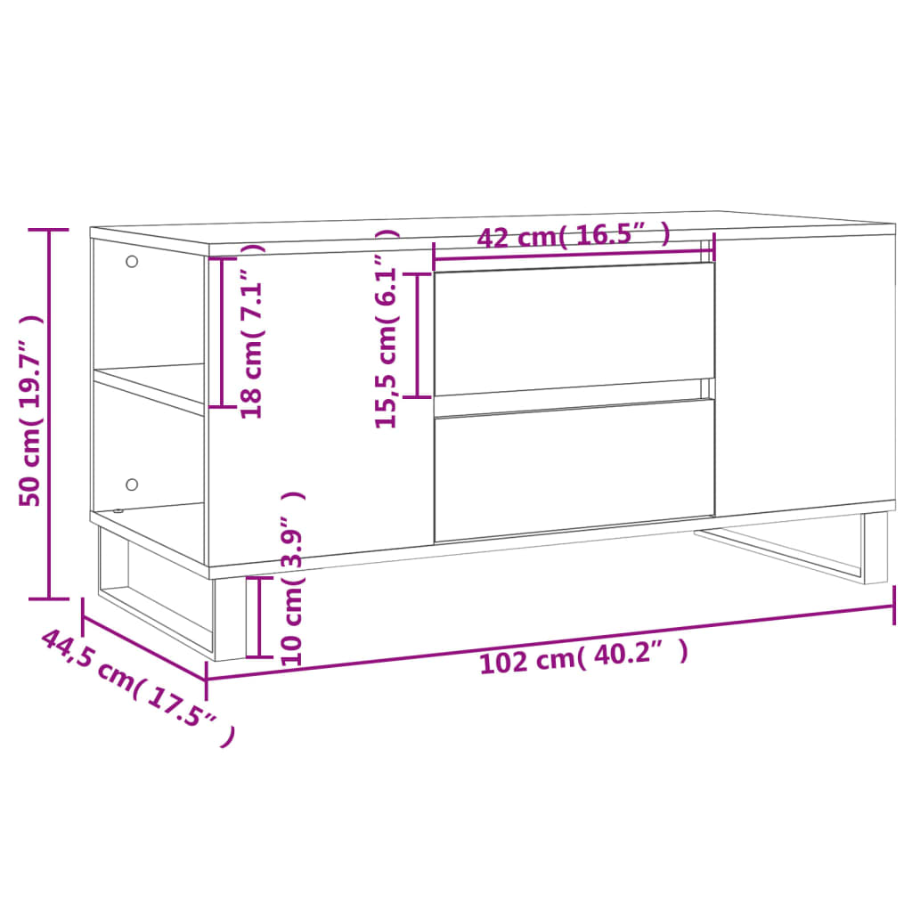 sofabord 102x44,5x50 cm konstrueret træ grå sonoma-eg