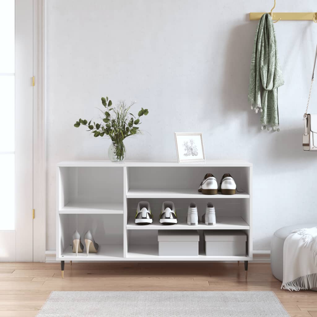 skoreol 102x36x60 cm konstrueret træ hvid højglans