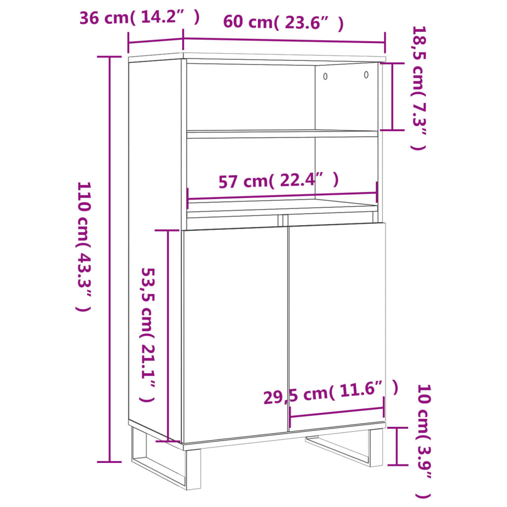 skab 60x36x110 cm konstrueret træ Betongrå