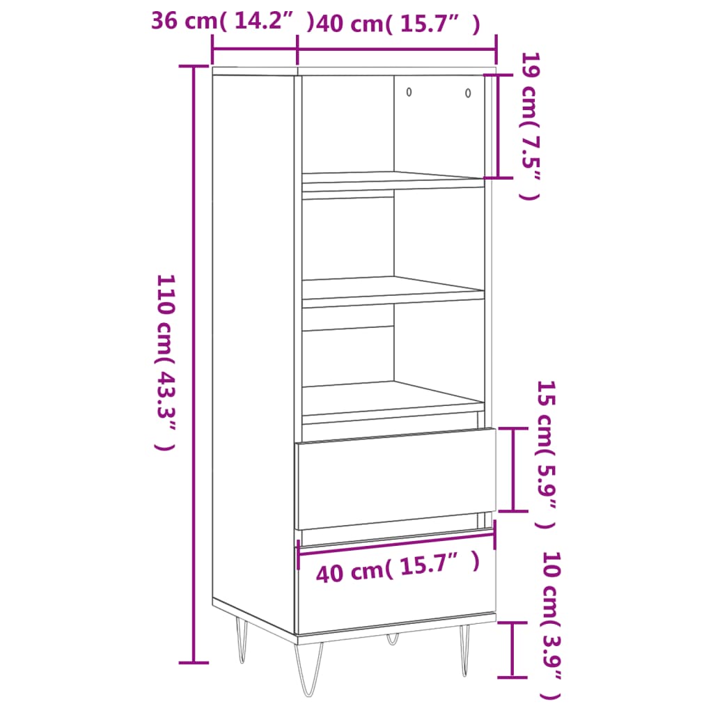 skab 40x36x110 cm konstrueret træ Sonoma-eg