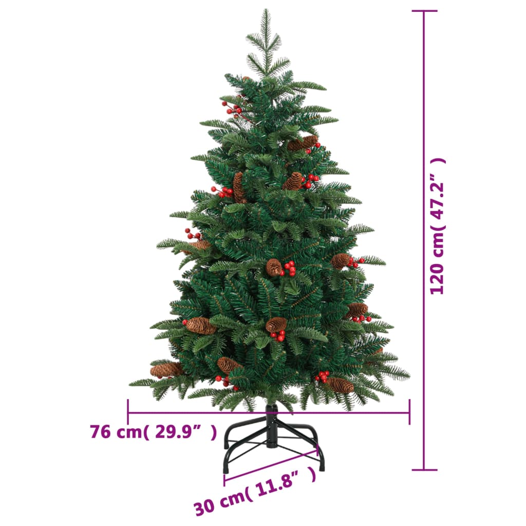 kunstigt juletræ med grankogler og bær 120 cm hængslet