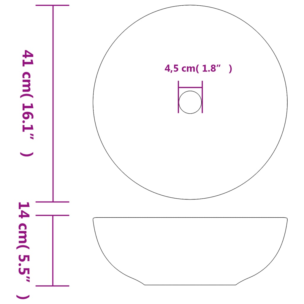 håndvask til bordplade Φ41x14 cm rund keramik sort