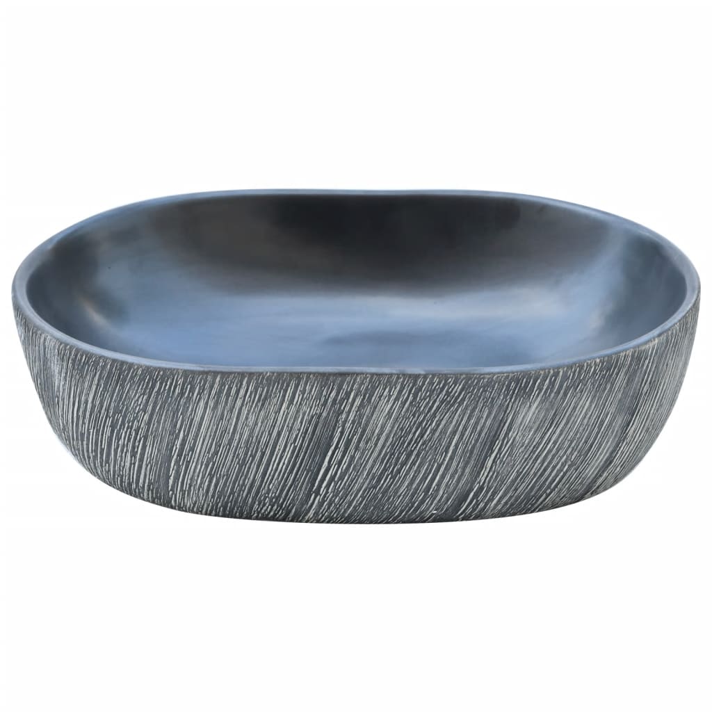 håndvask til bordplade 47x33x13 cm oval keramik sort og grå