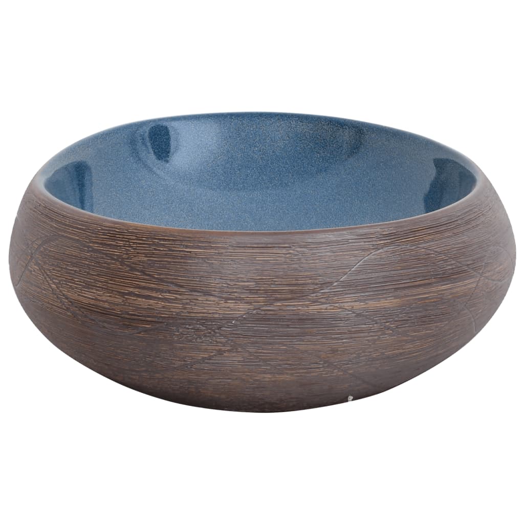 håndvask til bordplade 59x40x15 cm oval keramik brun og blå