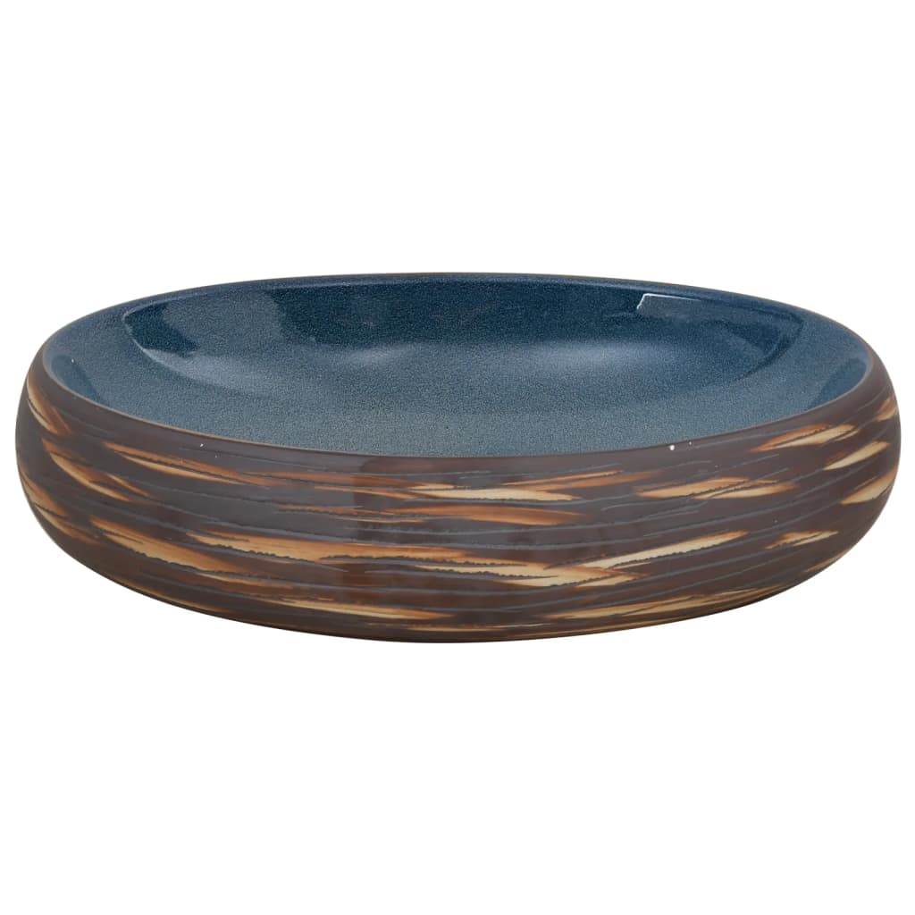 håndvask til bordplade 59x40x15 cm oval keramik brun og blå
