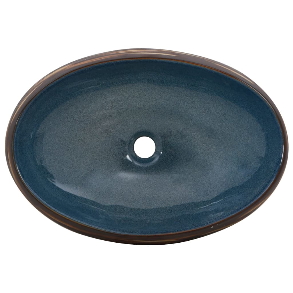 håndvask til bordplade 59x40x15 cm oval keramik brun og blå