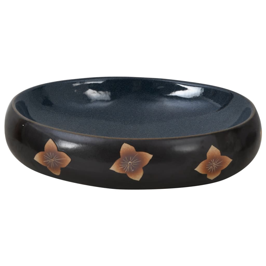 håndvask til bordplade 59x40x15 cm oval keramik sort og blå