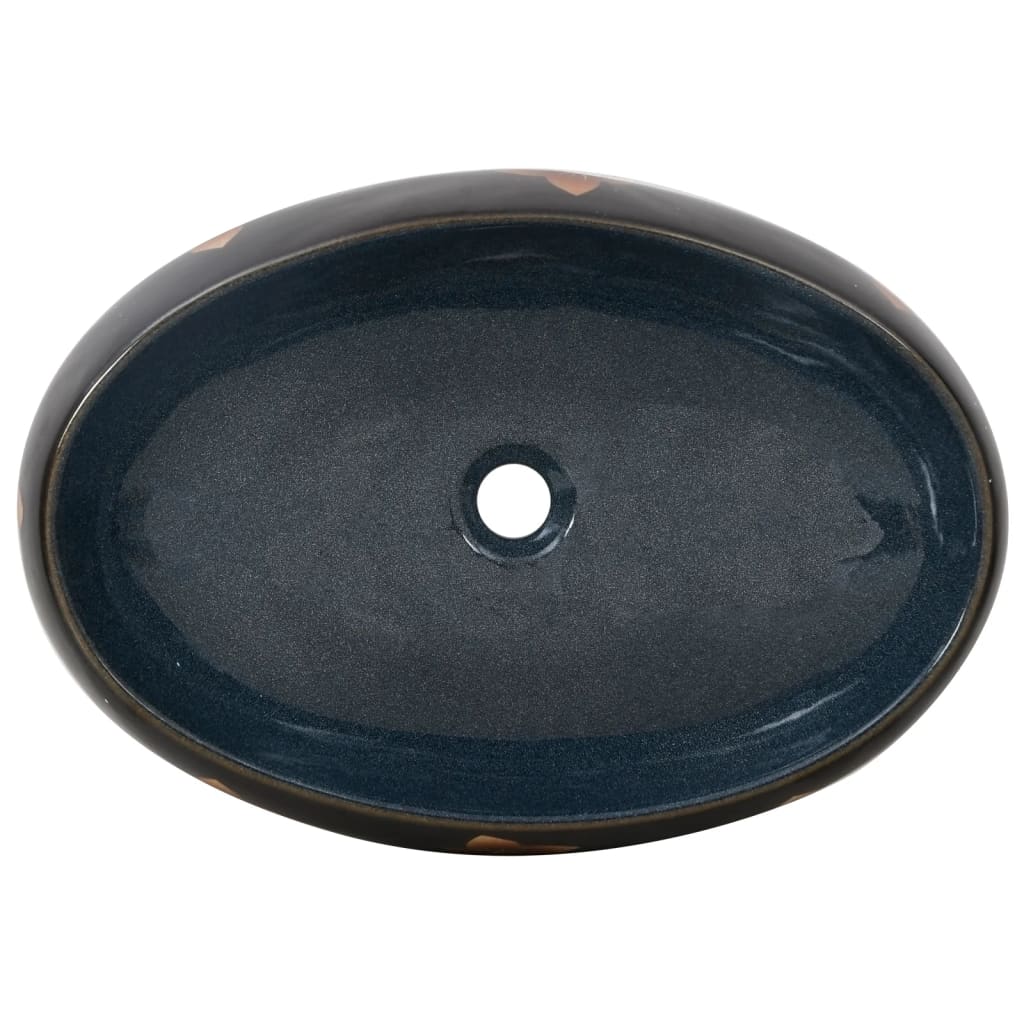 håndvask til bordplade 59x40x15 cm oval keramik sort og blå