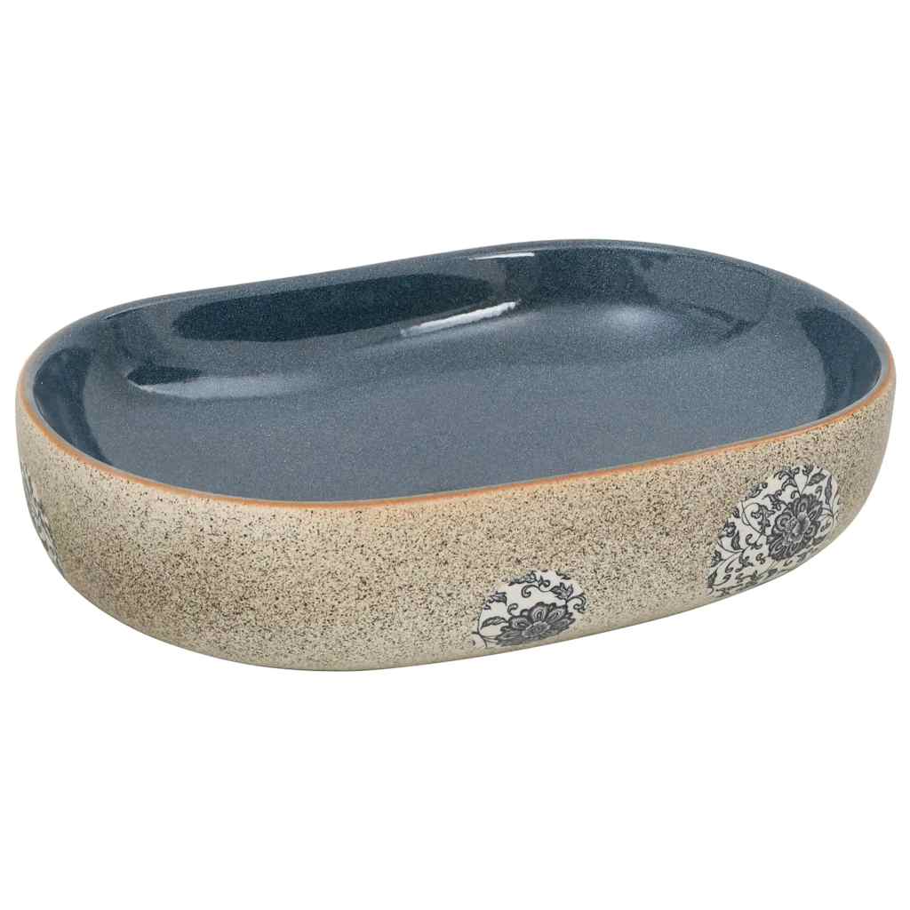 håndvask til bordplade 59x40x14 cm oval keramik sand og blå