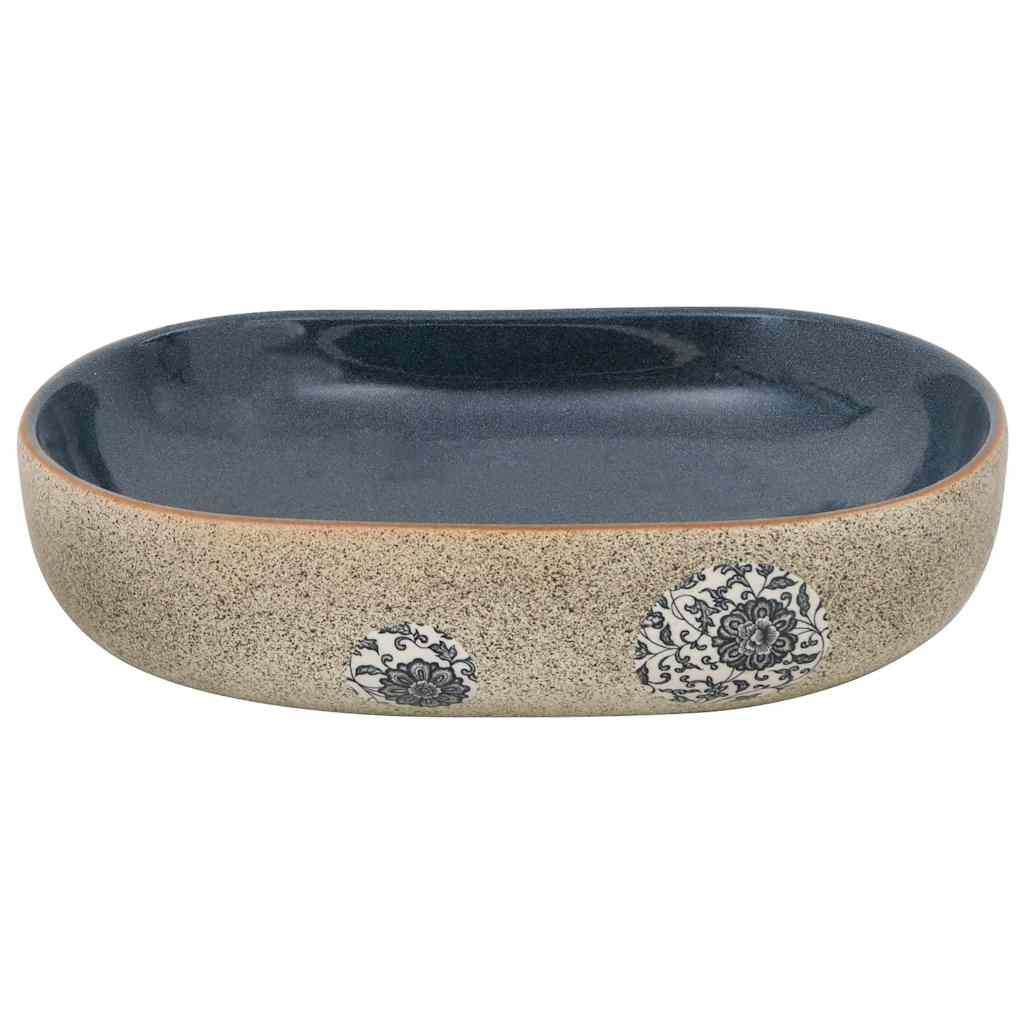 håndvask til bordplade 59x40x14 cm oval keramik sand og blå