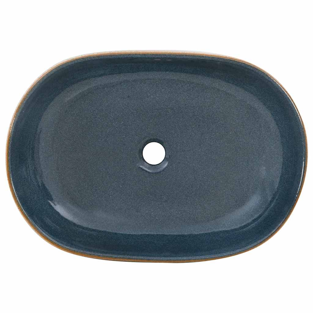 håndvask til bordplade 59x40x14 cm oval keramik sand og blå