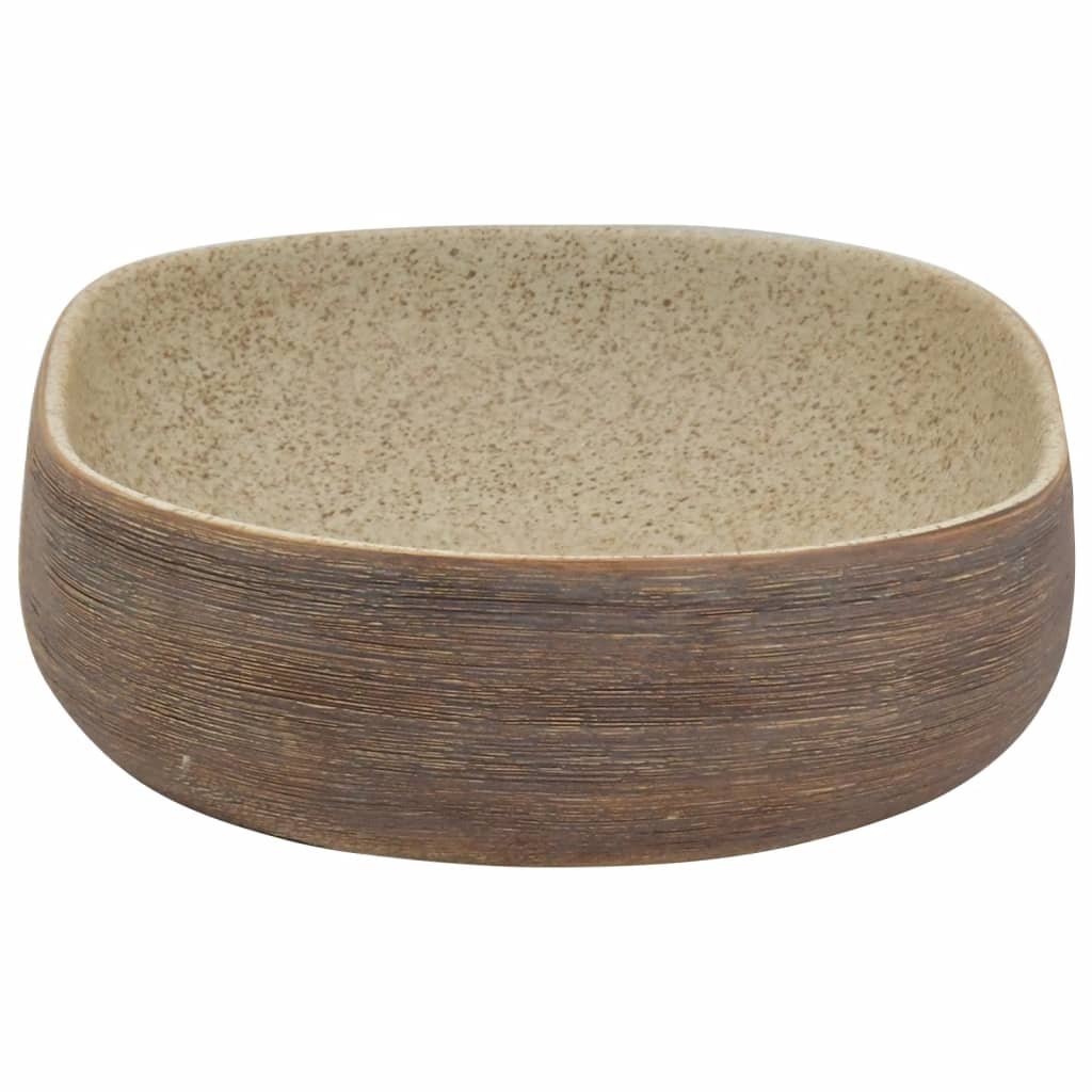 håndvask til bordplade 59x40x14 cm oval keramik sand og brun