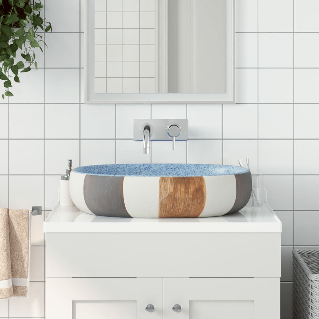 håndvask til bordplade 59x40x14 cm oval keramik flerfarvet