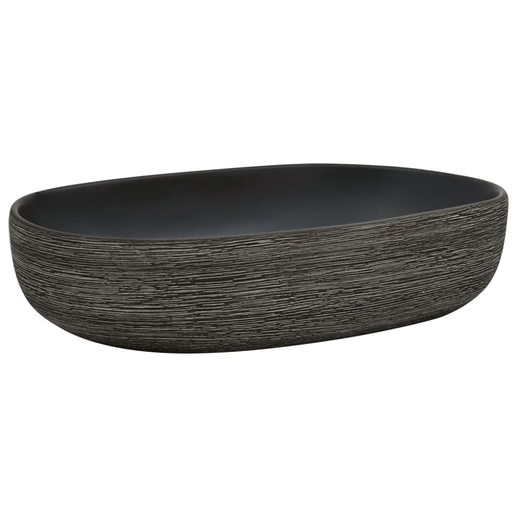håndvask til bordplade 59x40x15 cm oval keramik grå og sort