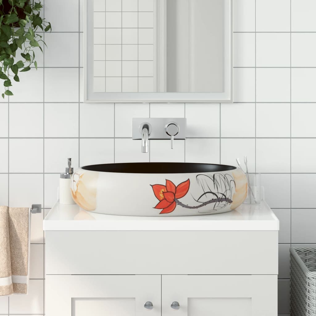 håndvask til bordplade 59x40x15 cm oval keramik flerfarvet