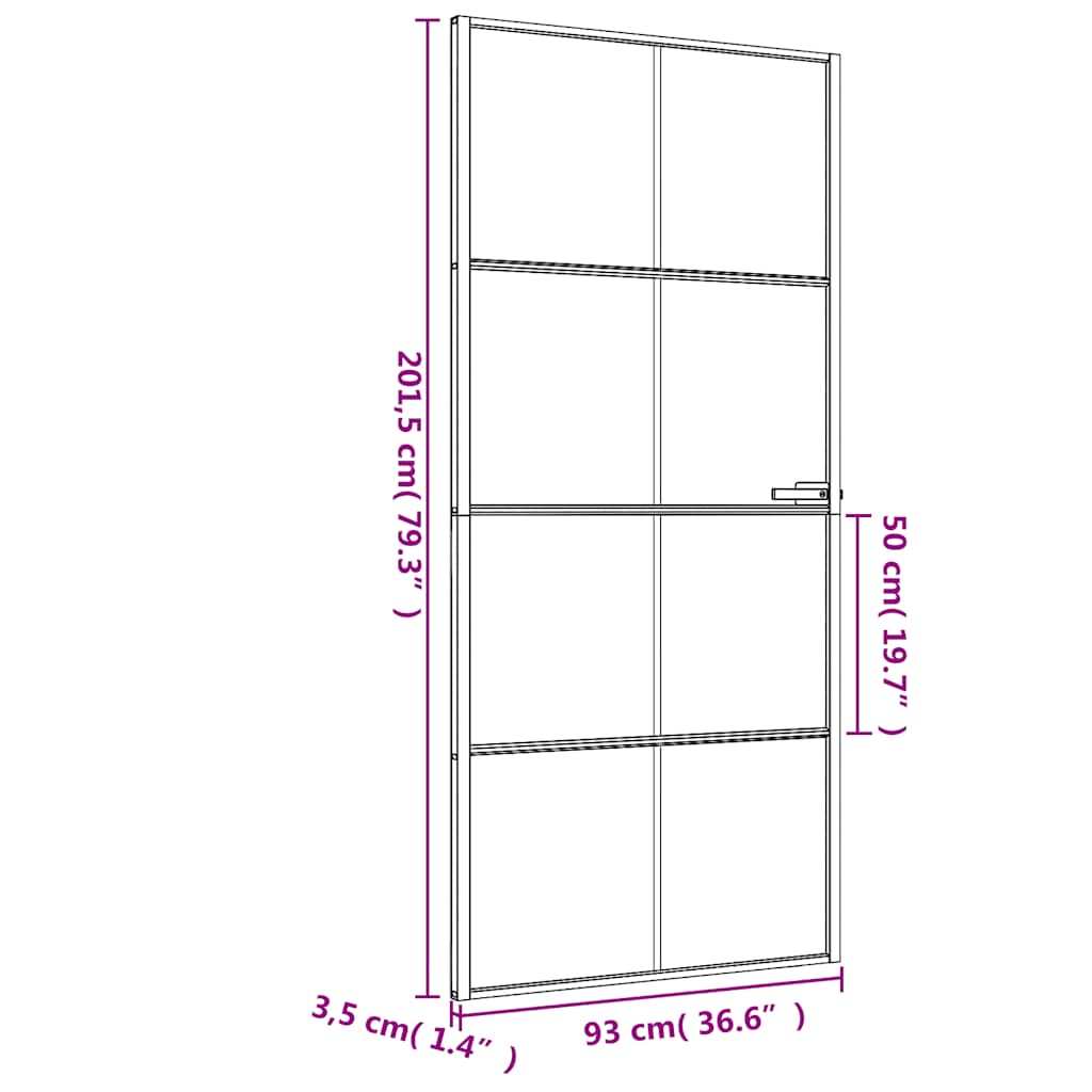 dør 93x201,5 cm hærdet glas og aluminium sort