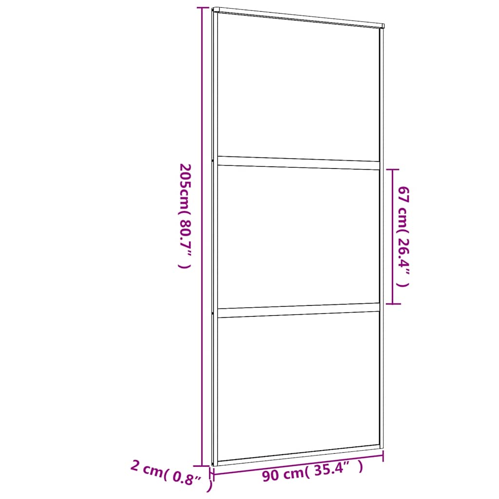 skydedør 90x205 cm matteret sikkerhedsglas og aluminium gylden