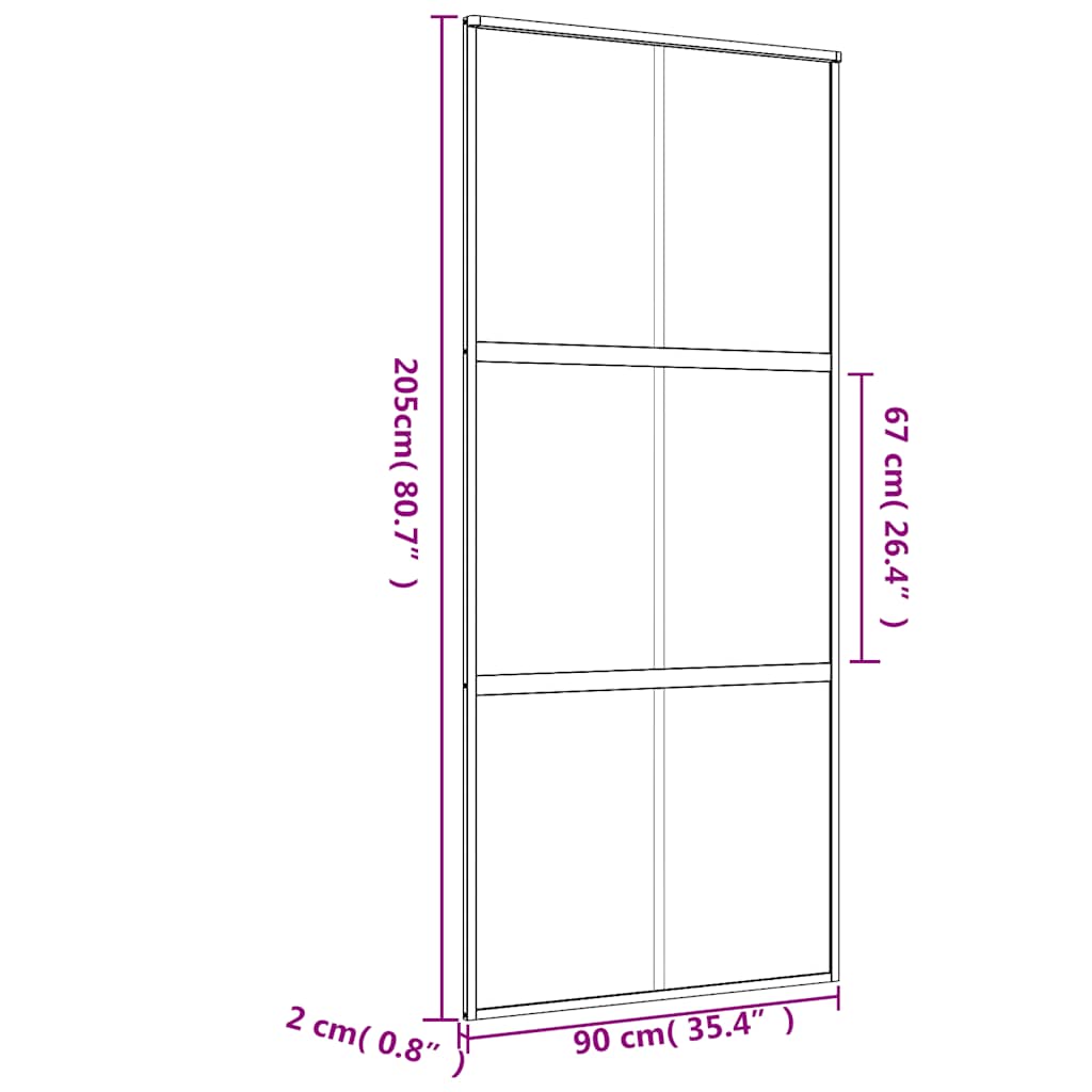 skydedør 90x205 cm klart sikkerhedsglas og aluminium guldfarvet