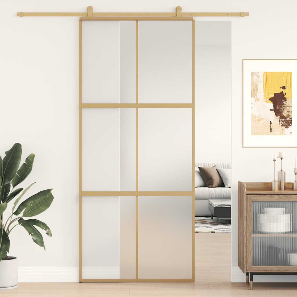 skydedør 90x205 cm matteret sikkerhedsglas og aluminium gylden