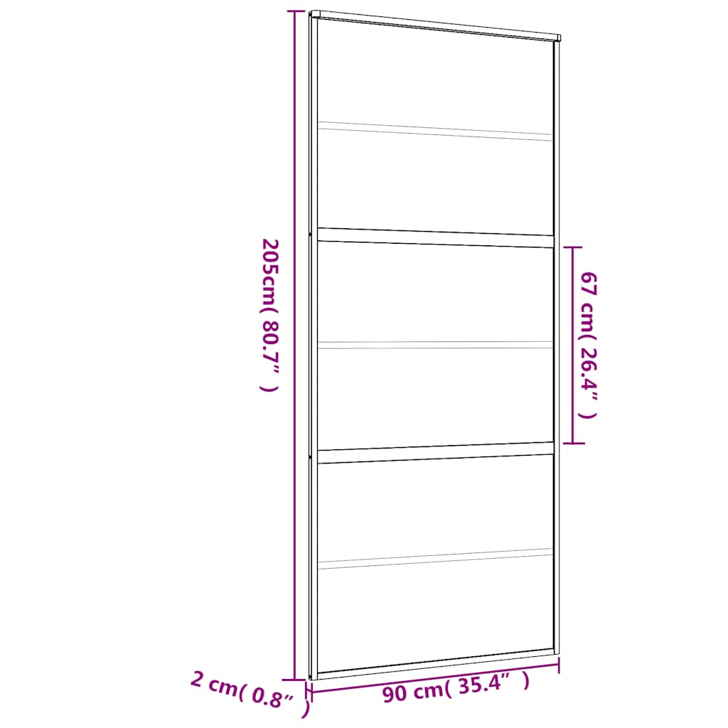 skydedør 90x205 cm matteret sikkerhedsglas og aluminium gylden