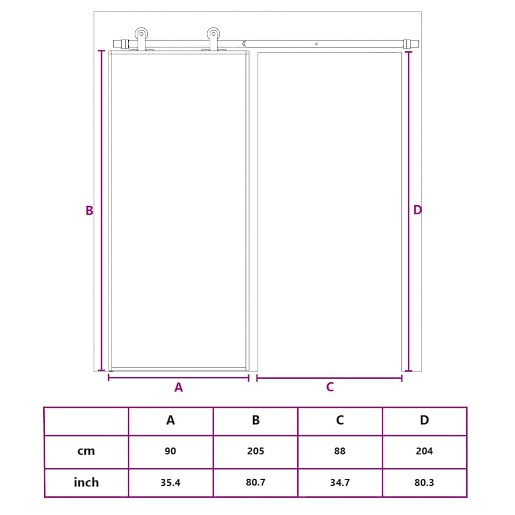 skydedør 90x205 cm matteret sikkerhedsglas og aluminium gylden
