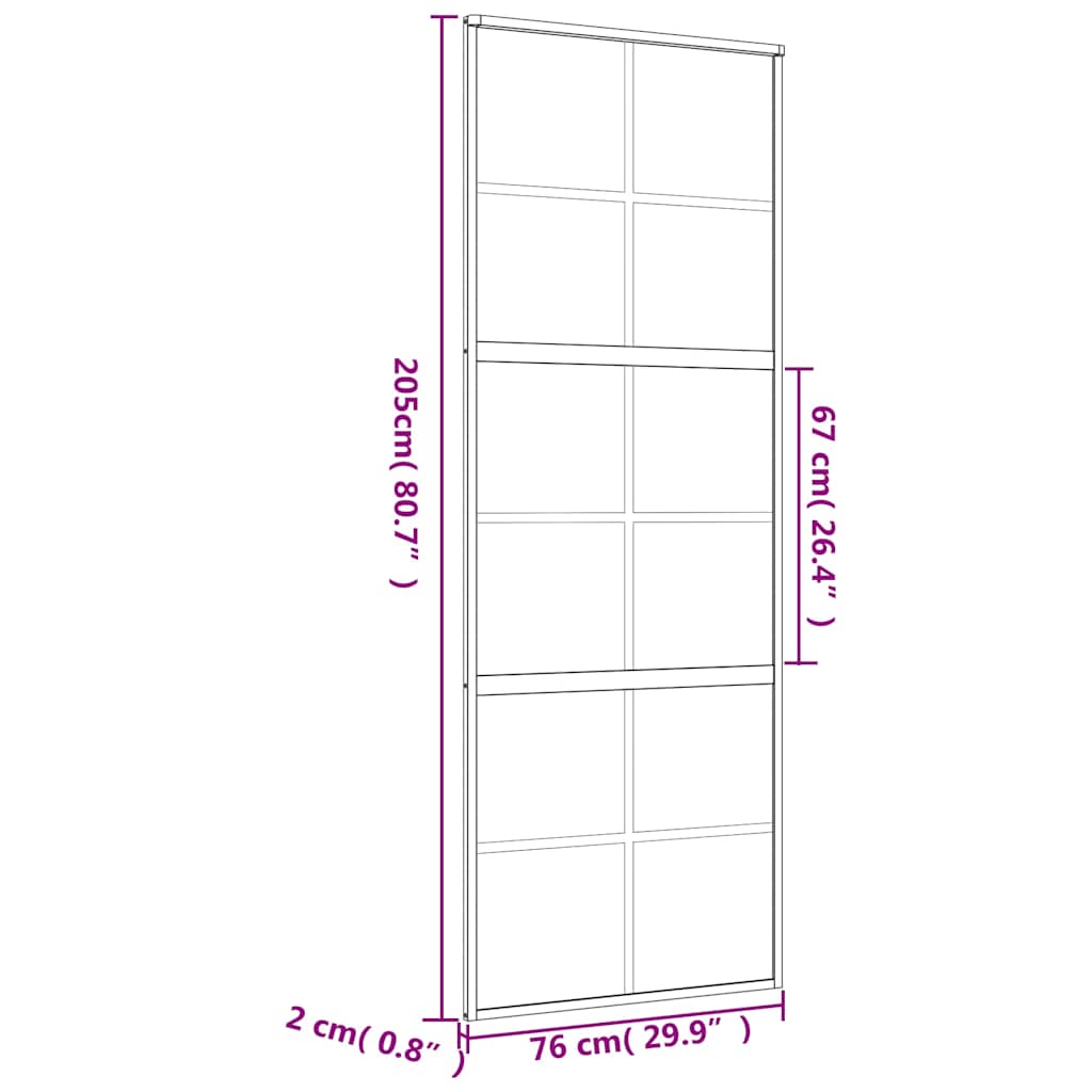 skydedør 76x205 cm klart sikkerhedsglas og aluminium guldfarvet